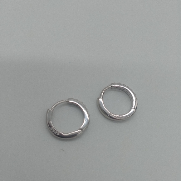COPY - 925 Fine Sterling Silver Stamped Genuine CZ 10mm Hoop Earrings Unisex - Picture 2 of 4